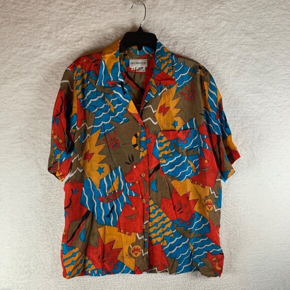 Breckenridge Women's Short Sleeve Button Down Red Multicolor Shirt Size 16 9155 - Picture 1 of 7